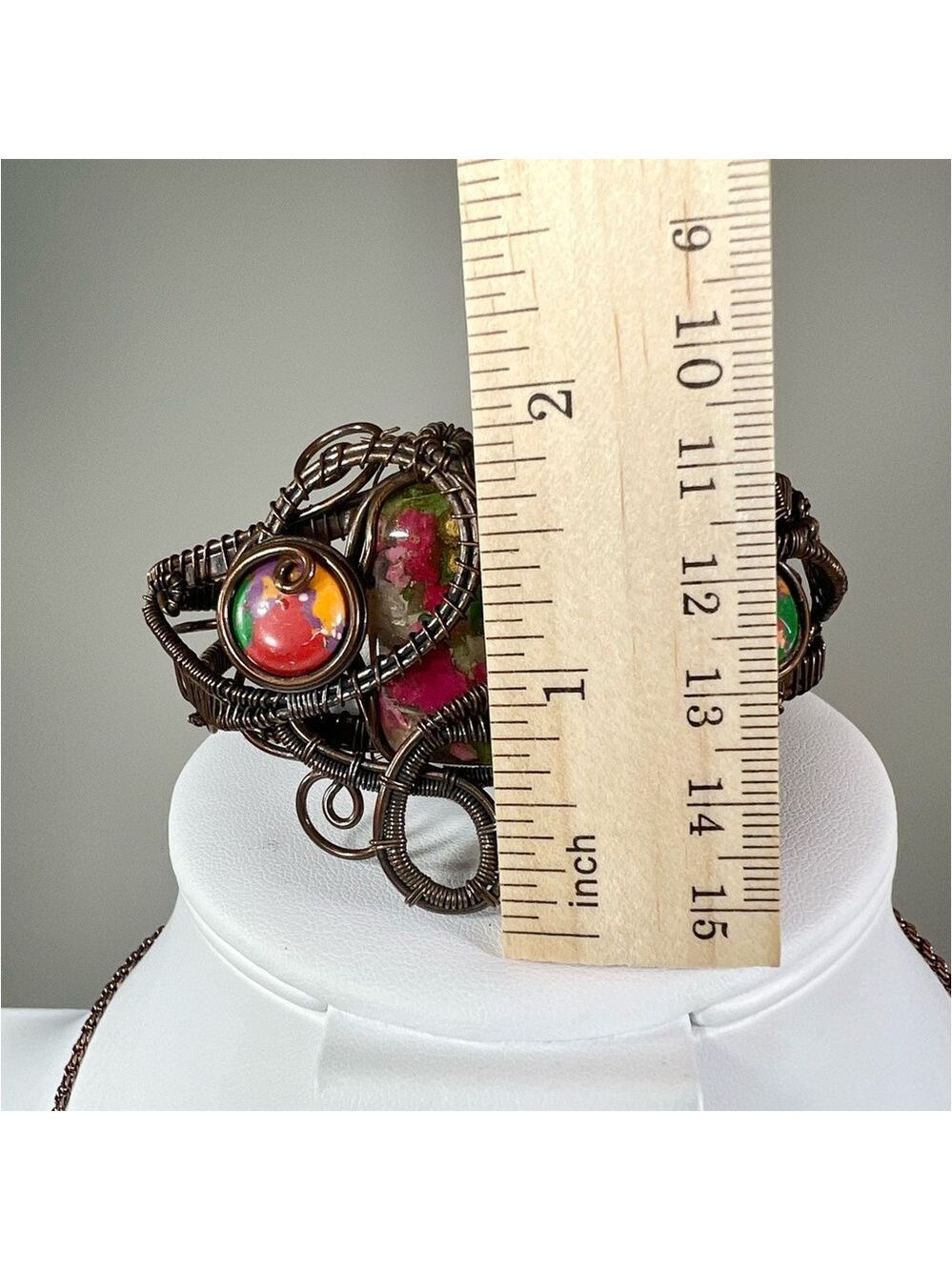 Oyster Turquoise & Mosaic Jasper Copper Gemstone Bangle ONLY - Picture 6 of 7